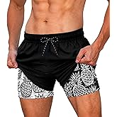 Cozople Mens Swim Trunks Quick Dry Bathing Suit with Compression Liner 5.5" Inseam Anti Chafe Beach Swim Shorts