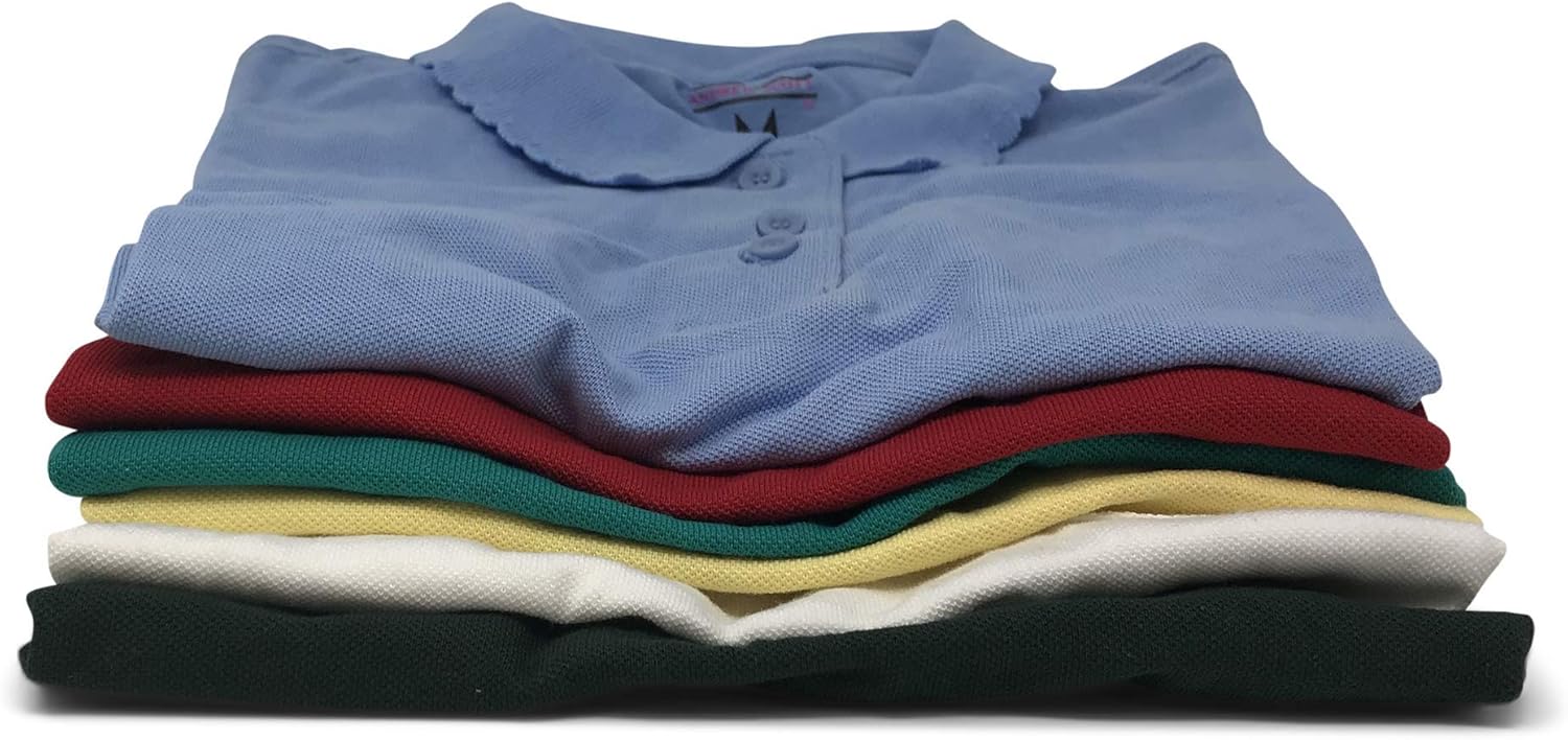Andrew Scott Basics 5-Pack Girls' Short Sleeve Pique Polo Shirts/School Uniform Polo Shirts: Clothing