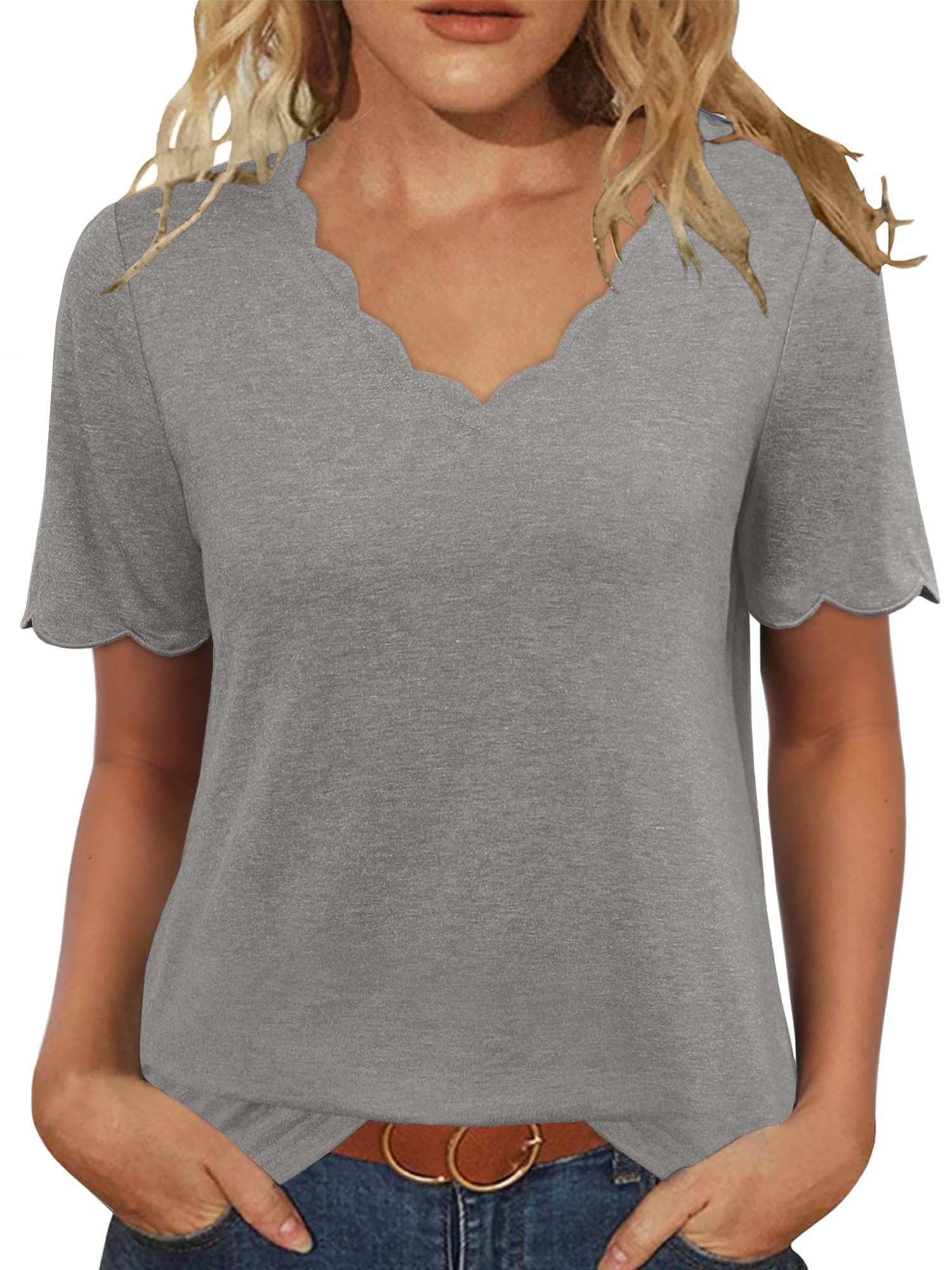 JomeDesign Womens Tshirts Loose Fit Short Sleeve Tunic Tops V Neck ...