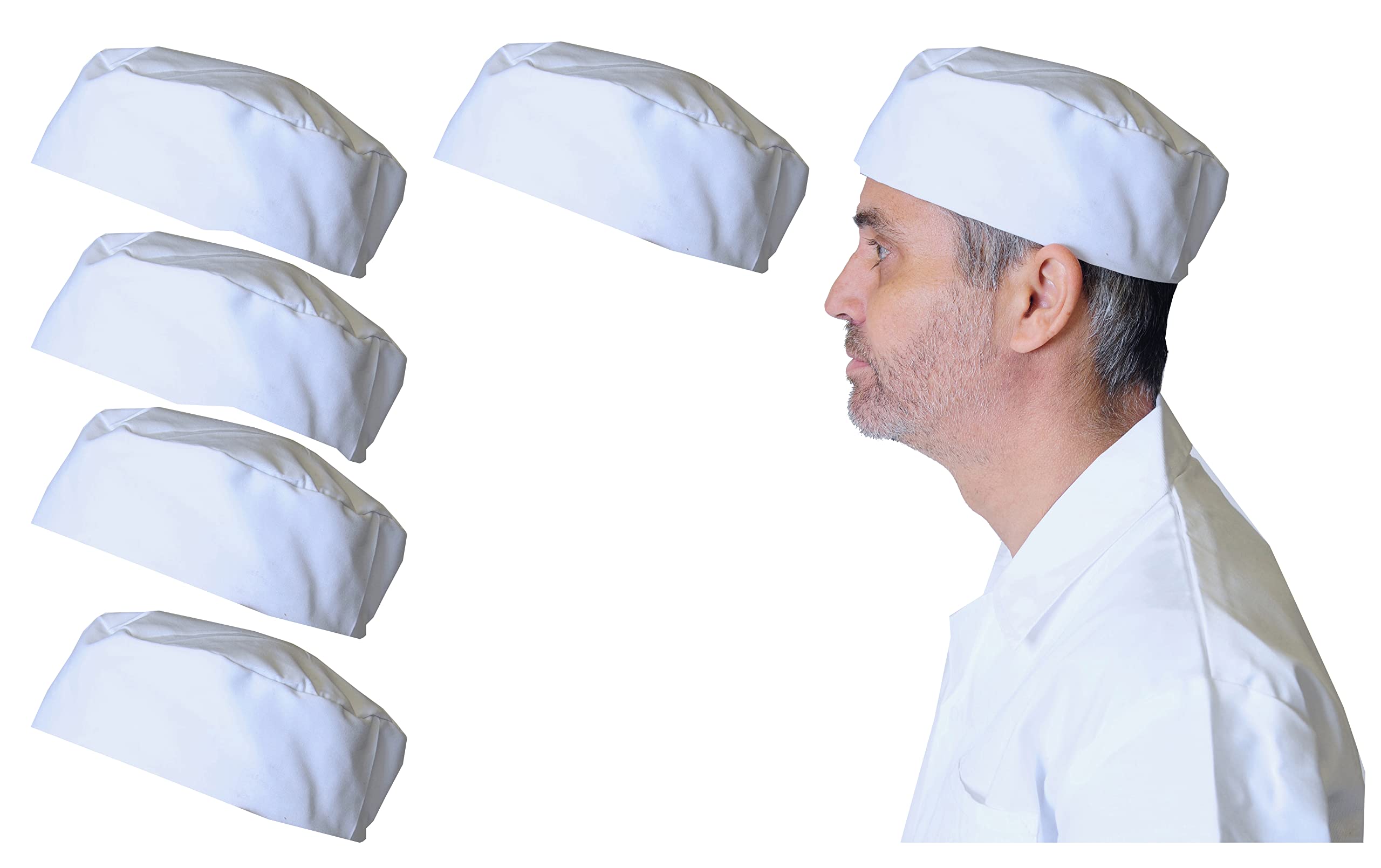 IBEX Polycotton Plain Skull Caps Professional Catering Hat for Chefs, Cooks, Bakers, Mens and Womens, White (Pack of 5)