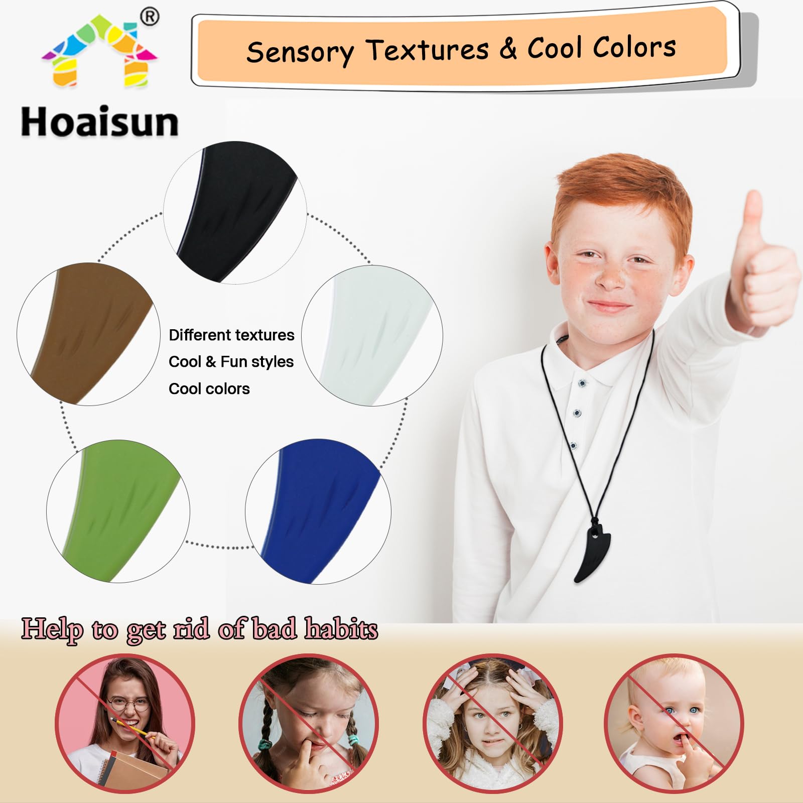 Chew Necklaces for Sensory Kids, 5 Pack Saber Tooth Sensory Chew Necklaces for Boys and Girls with Autism, ADHD, SPD, Chewing, Biting, Teething, Silicone Oral Chew Toy for Adults Reduce Anxiety Fidget