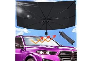 UVANTI Car Windshield Sun Shade Umbrella, Foldable Car Front Window Sunshade, Block UV Rays & Sun Heat Insulation, Automotive Windshield Sunshades Fit Most Vehicles, Car Accessories (57"X31" Large)