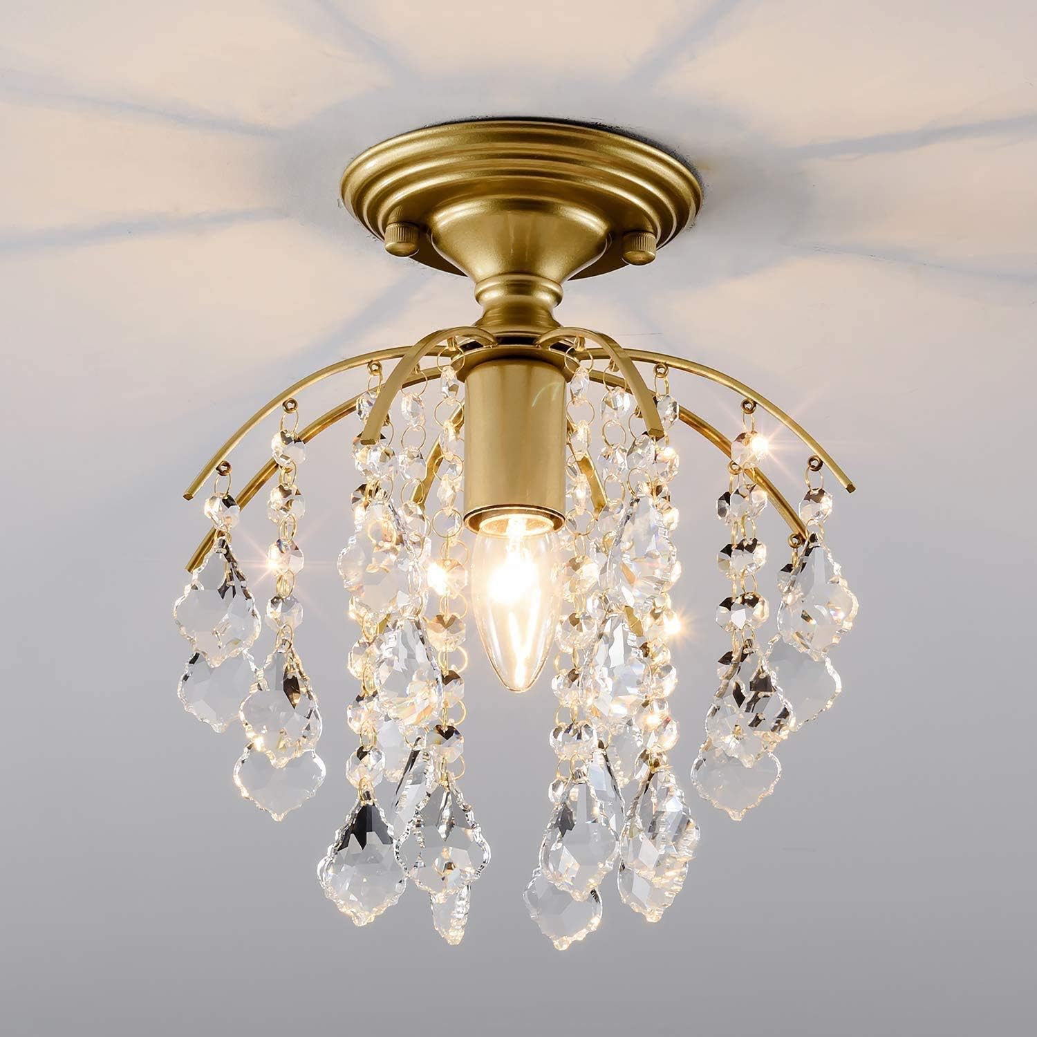 CLEAVE WAVES Crystal Chandelier, Retro Golden Round Ceiling Lamp, Used