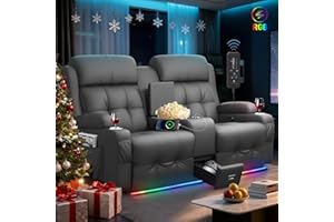 TOMOSLTER Home Theater Seating Loveseat Recliner Sofa, Massage Reclining Couch with LED Lights, USB, Center Console, Wall Hugger RV Recliners, 145° Recline & Cup Holders & Side Pockets,for RV & Movie Room