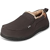 Garonne Men's Moccasin Slippers with Memory Foam, Fuzzy House Shoes with Non-Slip Rubber Sole for Indoor/Outdoor