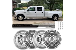 BOOGADEE Set of 2 Rear & 2 Front 17inch Polished Stainless Steel Dually Wheel Simulators, Bolt On Wheel Covers, 8 Lug Hubcaps Fit for 2005-2025 Ford F-350 Super Duty 2WD/4WD C17A8