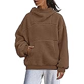Yanekop Womens Sherpa Pullover Hoodies Fuzzy Fleece Jacket Oversized Mock Neck Sweater Warm Winter Coat with Pockets
