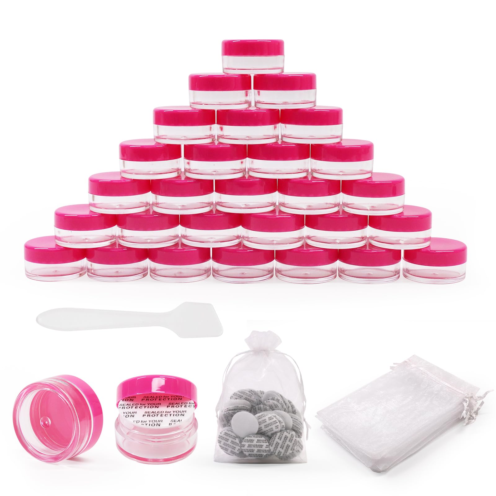 SumDirect 100Pcs 5Gram Plastic Cosmetic Containers Sample Packing Bottles (Hot Pink) — image 1