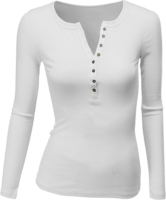 Doublju Long Sleeve Thermal Henley TShirt for Women with