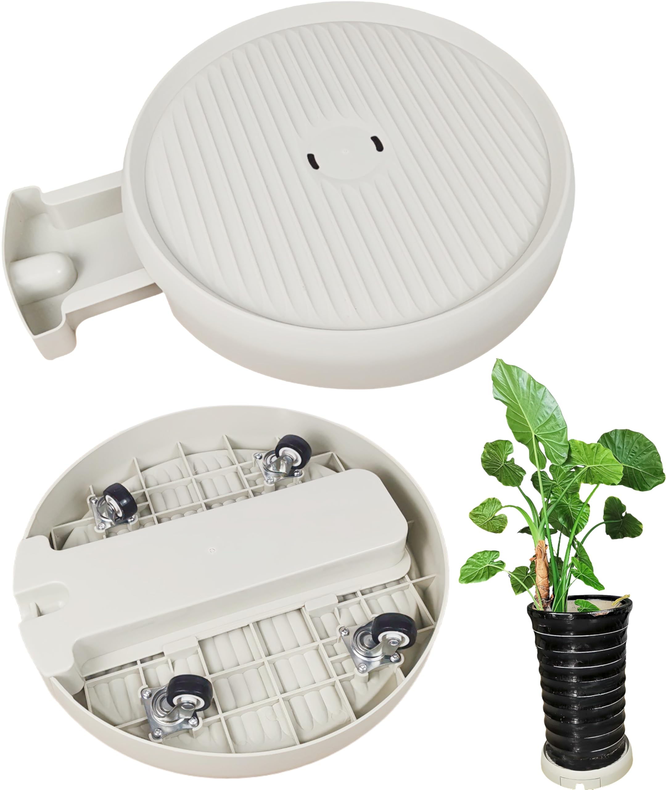 Photo 1 of ZeQi 2 Pcs Plant Caddy with Hidden Wheels, 360° Rolling Plants Stand with Wheel Dolly, Wheeled Planter Roller Base, Indoor Round Pots Holder, Heavy Duty Plant Saucer with Wheels (2, Beige)