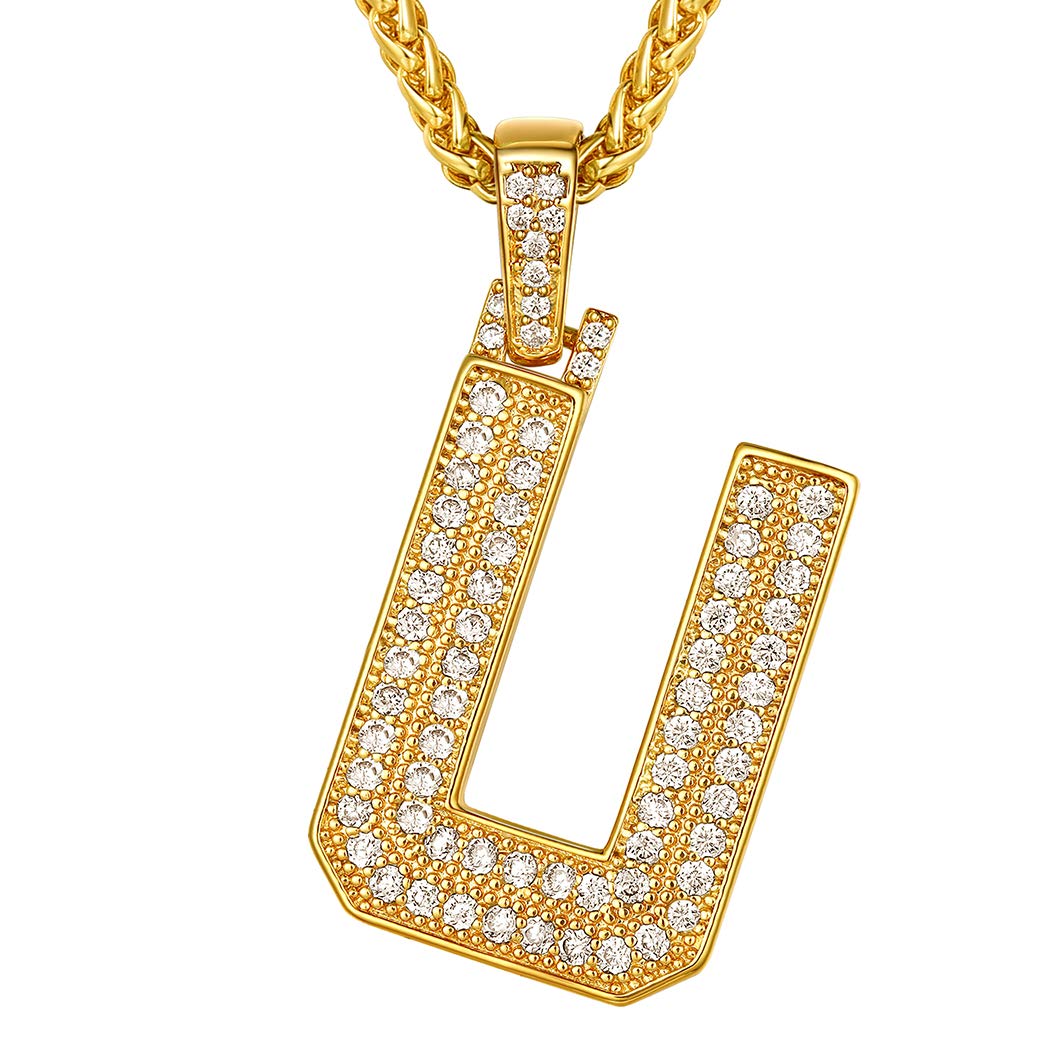 Richsteel Chain Men Letter Bling U Name Pendant Women Long Gold Initial Necklace — image 1