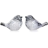 CrysDeco 2PCS Glass Birds Figurines Home Decor Gifts(Silver) | Bird Statue Modern Decorative Ornaments for Living Room, Bedroom, Farmhouse, Desk, Office, Book Shelf, Coffee Table, Cabinets