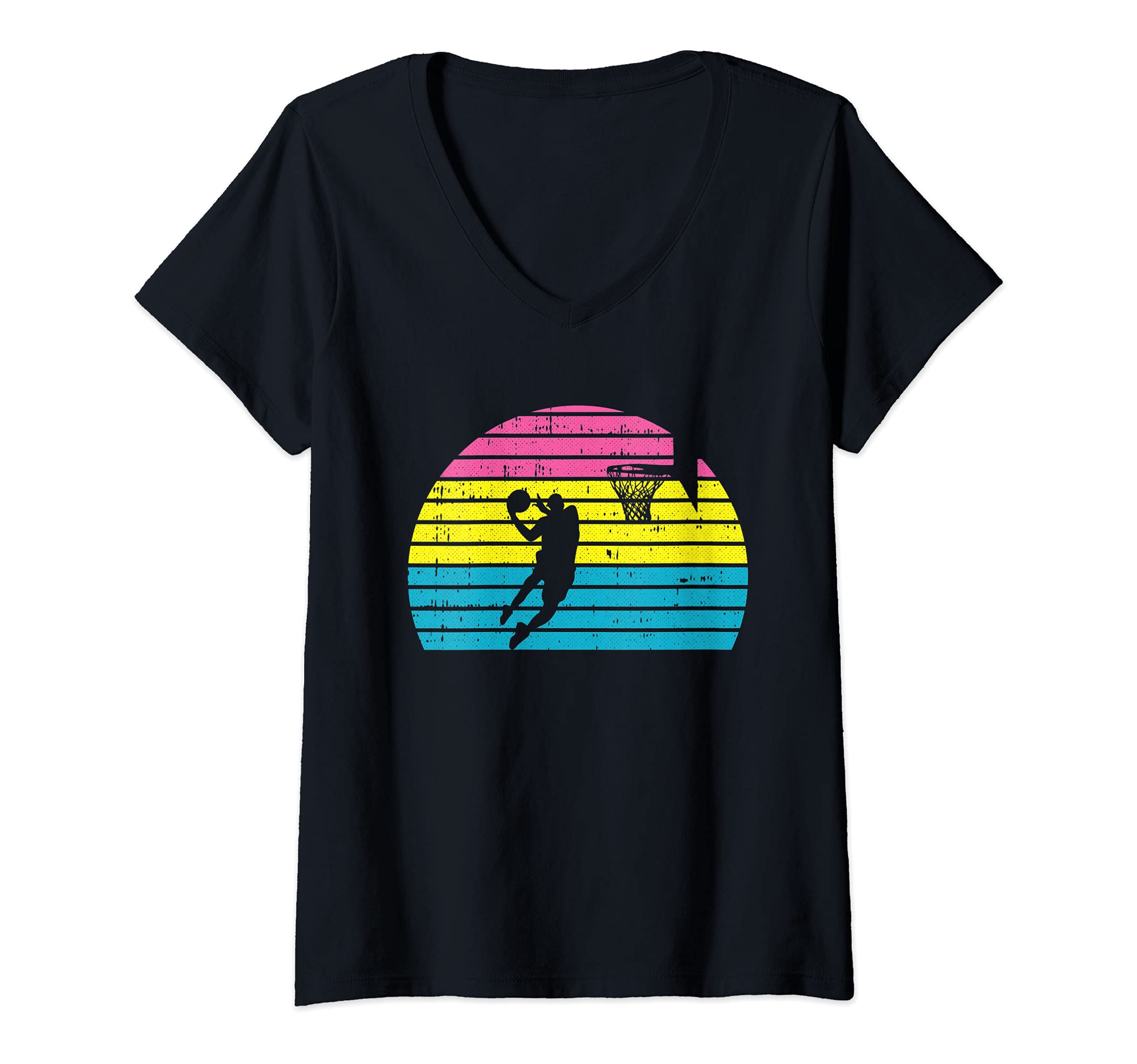 Womens Basketball Player LGBT-Q Retro Pansexual Pride Sport Fan V-Neck T-Shirt