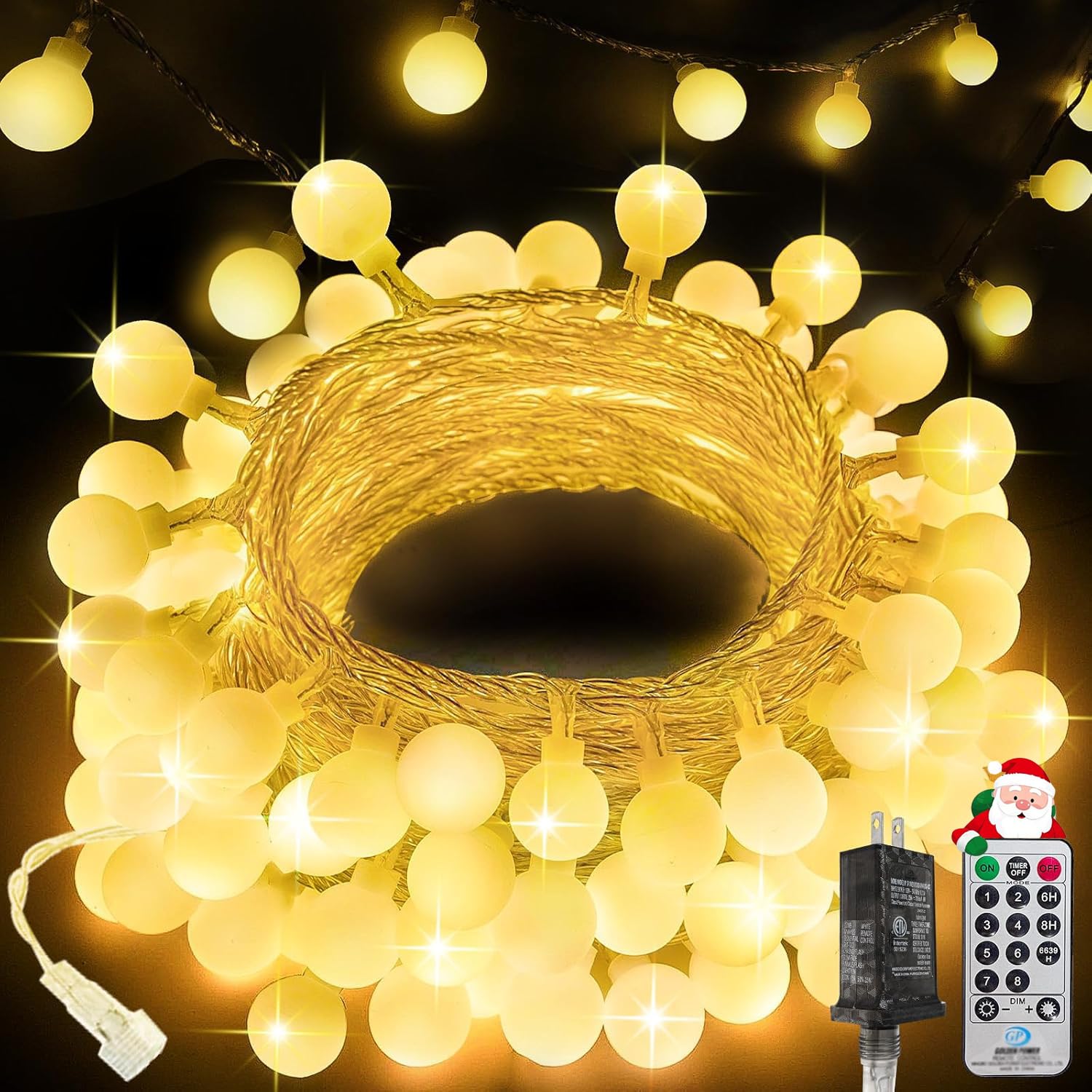Photo 1 of 200LED Connectable String Lights Indoor Outdoor for Bedroom, 66ft Fairy Lights with Remote & Timer, Plug in 8 Modes Waterproof Globe Hanging Twinkle Light for Room Classroom Wedding Decor, Warm White
