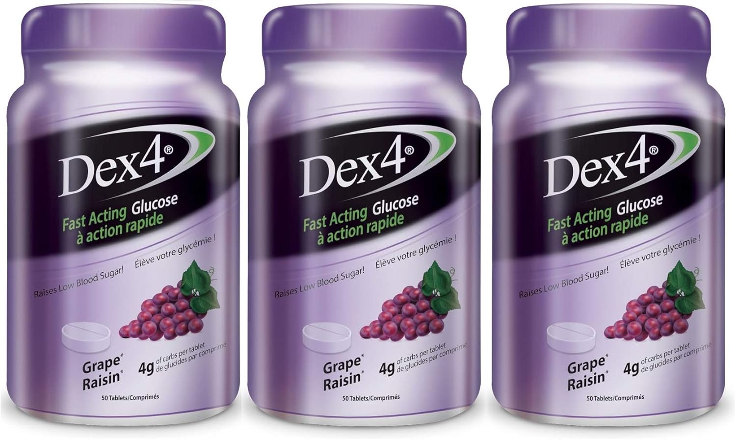 Dex4 Glucose Tablets, 50 Count Bottle, 3 pack (Grape) Amazon.ca