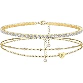 YANODA Gold Initial Bracelets for Women, 14K Gold Plated Bracelet Sets Trendy Gold Bracelet Stack Dainty Heart Letter Initial Bracelets Adjustable Tennis Bracelets Personalized Jewelry for Women