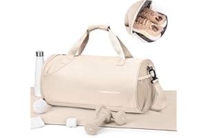 VGOCO Gym Bag for Women,Sport Duffle Bag with Shoe Compartment,Small Weekender Overnight Bag Carry on Travel Bag with Wet Pocket Dance Yoga Bag Tote Bag for Travel, Workout, Sport White