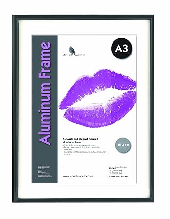 Seco, ala1-bk – Aluminium-Bilderrahmen, Hochformat oder Querformat Format, Plexiglas Sicherheitsglas mit einem schwarzen Fini