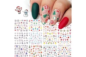 QDSUH Christmas Nail Art Stickers, Snowflake Nail Decals Water Transfer Colorful Snowmen Reindeer Bell Merry Christmas Happy New Year Xmas Tree Winter Nail Tattoo Stickers (12 Sheets)