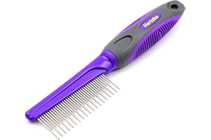 Hertzko Long & Short Teeth Pet Fur Comb - Dog & Cat Hair Detangler, Brush, & Cat Dematting Tool - Hertzko Dog Brush - Grooming Supplies for Removing Matted Hair (Long Teeth)