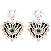 SISOFTLY Evil Eye Earrings-Statement Heart Crystal Drop Earrings for Women, Big Dangle Earrings