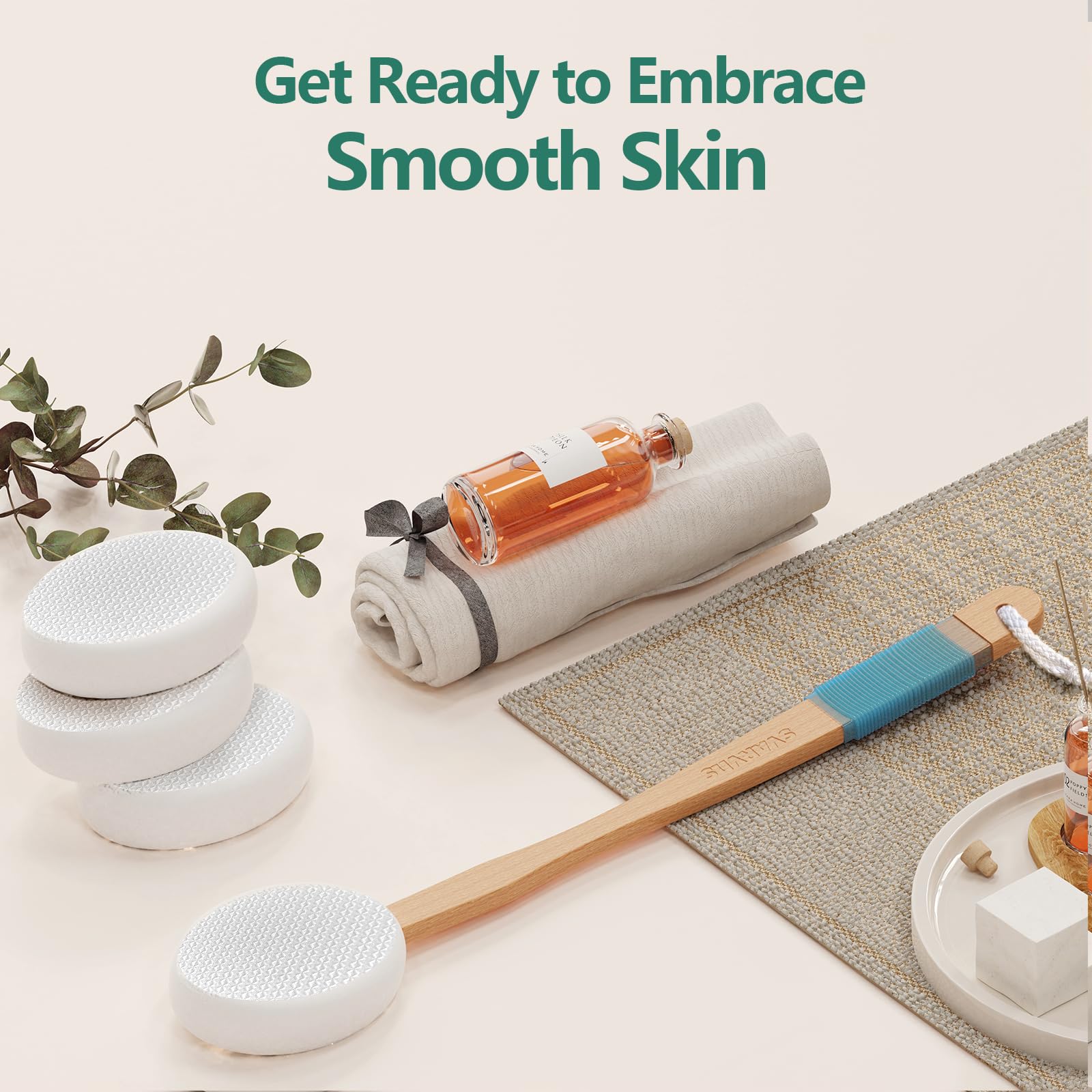 Back Lotion Applicator with 4 Replaceable Pads, Lotion Applicator for Back Self Elderly, Women, Sunscreen Applicator for Cream with 17