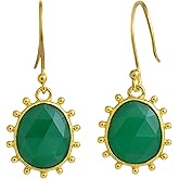 Natural Gemstone Gold Plated Sterling Silver Drop Earrings - Handmade Jewelry Gift Ideas for Women