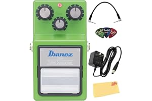 Ibanez TS9 Tube Screamer Overdrive Pedal Bundle with Power Supply, Patch Cable, Picks, and Austin Bazaar Polishing Cloth