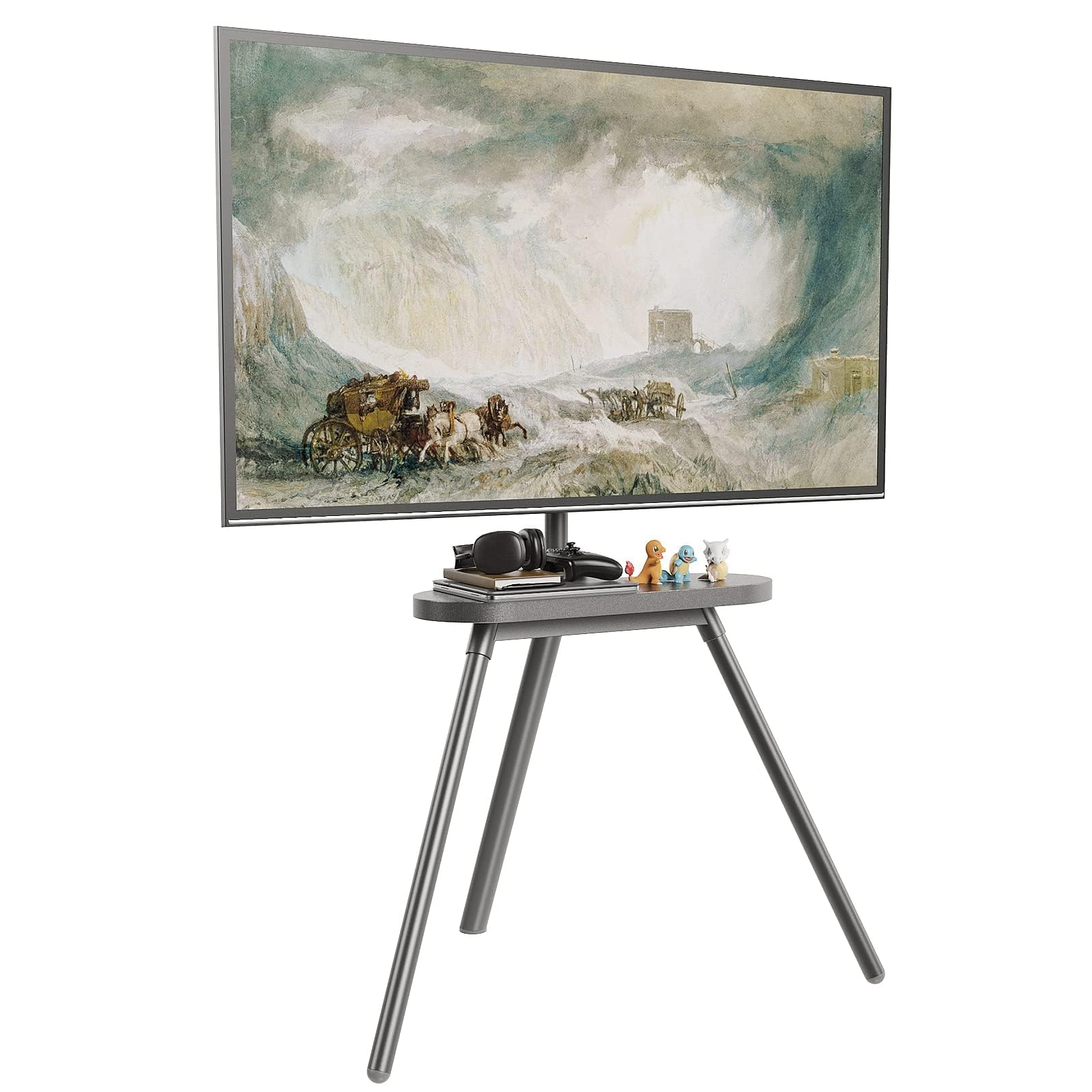 Photo 1 of PUTORSEN Easel TV Stand for 43 to 65 inch LED LCD OLED Screens Hold up to 88lbs, Height Adjustable Tripod TV Floor Stand with Shelf/Snap Lock/Anti-Tip Strap, Max VESA 400x400mm, Space Grey