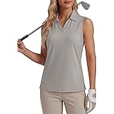 MAGCOMSEN Women's Sleeveless Golf Polo Shirts Collared Tank Tops UPF 50+ V-Neck Quick Dry Workout Athletic Tennis Tops