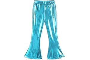 Noomelfish Girls Metallic Flare Leggings Pants Kids Yoga Disco Dance Bell Bottoms (5-12 Years)