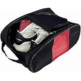 Suaetiai Golf Shoe Bag for Men Women, Mesh Shoe Bags for Travel, Water Proof Ventilation Golf Shoes Bag, Outdoor Shoe Carrier with Zippered and Handle (Black/Red -1 Pack)