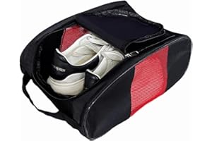 SUAETIAI Golf Shoe Bag for Men Women, Mesh Shoe Bags for Travel, Water Proof Ventilation Golf Shoes Bag, Outdoor Shoe Carrier with Zippered and Handle (Black/Red 1 pack)