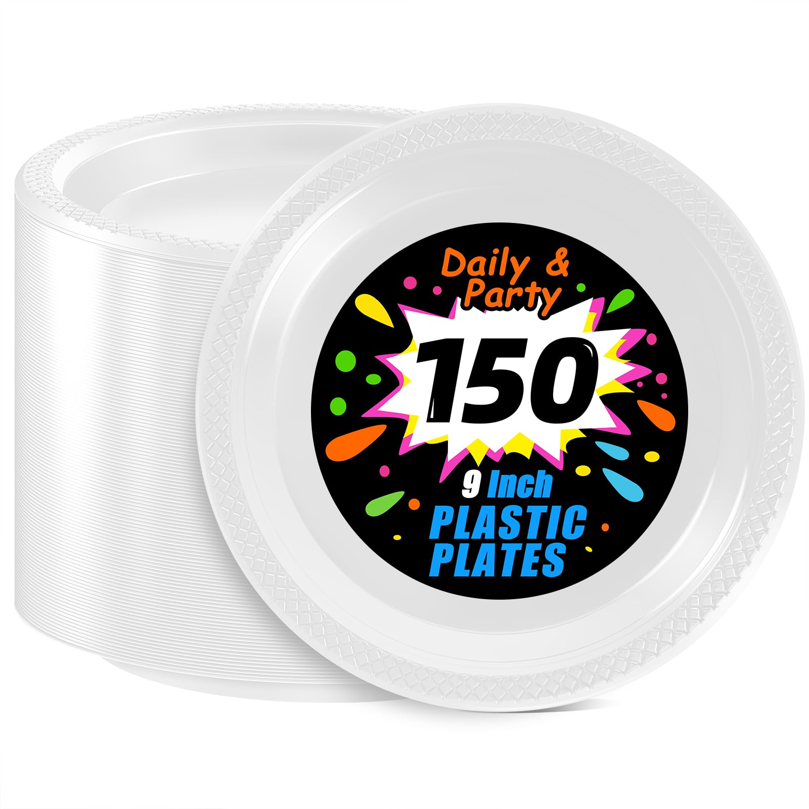 Photo 1 of WELLIFE White Plastic Plates 9 Inch -150 Count for Party, Disposable Plastic Party Plates for Wedding Dinner Birthday Engagement