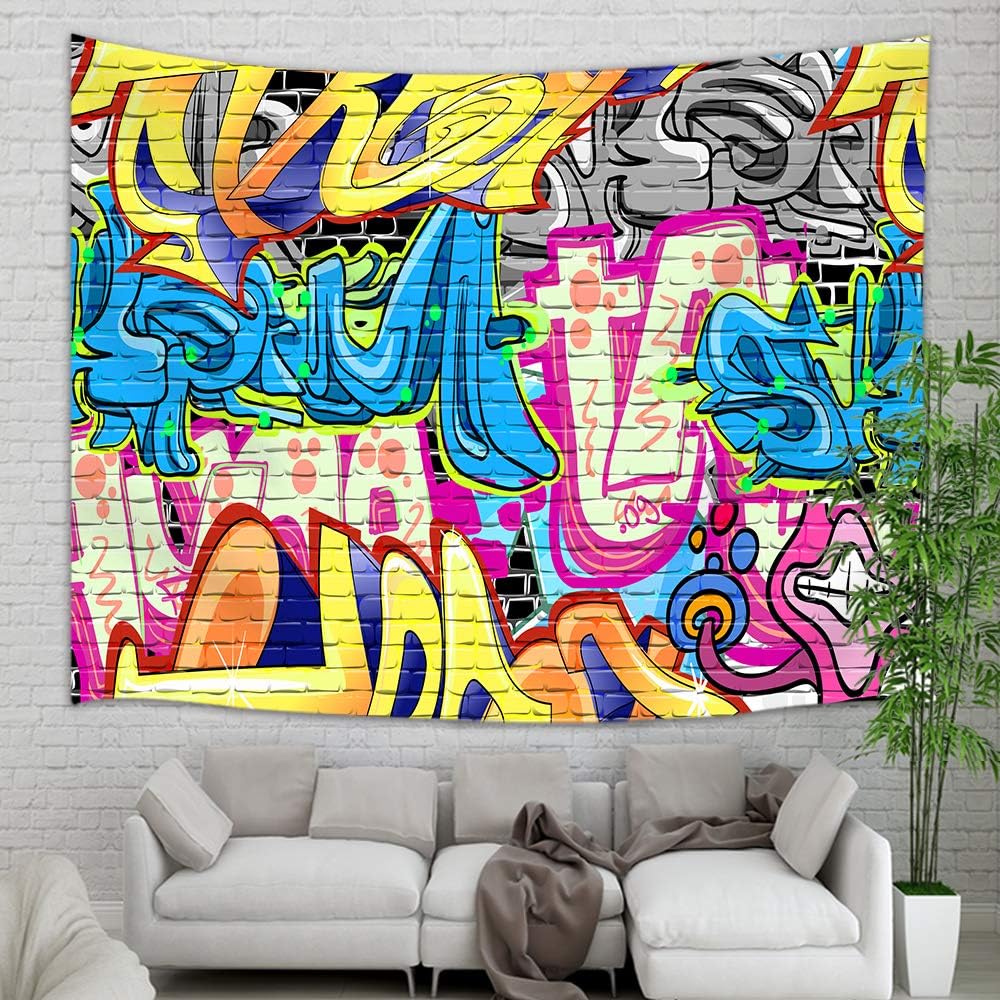 NYMB Creative Street Graffiti Tapestry, Rustic Graffiti on Wall Urban Street with Spray Hip Hop Art Tapestry Wall Hanging, Psychedelic Wall Blanket for Bedroom Living Room Dorm Home Decor, 71X60 in
