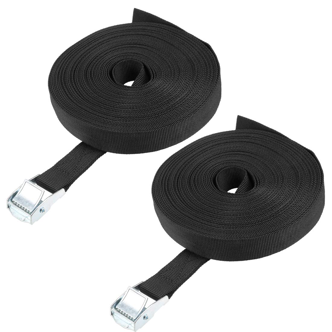 sourcing map Tie Down Strap Cam Buckle Lashing Strap 1" x 39Ft 176lb 80Kg Load Polypropylene for Moving Securing Cargo, Black, Pack of 2