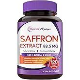 Doctor's Recipes Saffron Supplements, 88.5 mg Saffron Extract, High in Safranal & Crocin, Crocus Sativus, Pure, Vegan, All Natural, Non-GMO, Mood, Energy & Vision Support, 120 Caps
