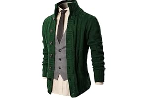 H2H Mens Cable Knitted Heavey Sweater Cardigan Thermal Button Down Closure