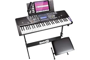 RockJam 61 Key Keyboard Piano With LCD Display Kit, Keyboard Stand, Piano Bench, Headphones, Simply Piano App & Keynote Stick