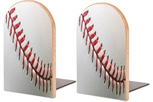 DEHOZO 2 Pack Wood Bookends, Sport Ball Baseball Lace Non-Skid Book Ends for Heave Books, Decorative Bookends for Shelves Desk, Book Stoppers Book Holders for Home Office Library School