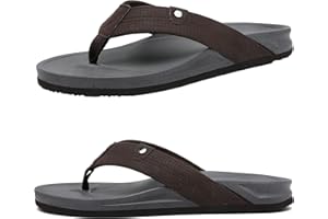 ARCHSUPPORT Leather Flip Flops for Men, Arch Support Flip Flops with Cushion Memory Foam, plantar fasciitis recovery orthopedic Thong Sandals for Beach Summer