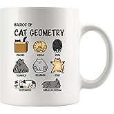 Panvola Basics Of Cat Geometry Cat Lover Gifts Mom Dad Girlfriend Boyfriend Sister Brother Pet Owner Funny Pet Lover Novelty Drinkware Ceramic Mug 11 oz White