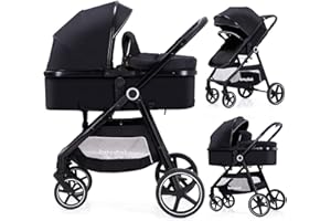 Lortsybab 2-in-1 Baby Stroller with Bassinet Mode - Folding Infant Newborn Pram Stroller with Reversible Seat - Toddler Strollers for 0-36 Months Old Babies
