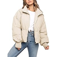 ZROZYL Women's Winter Puffer Down Jacket Long Sleeve Zipper Pockets Baggy Short Coats