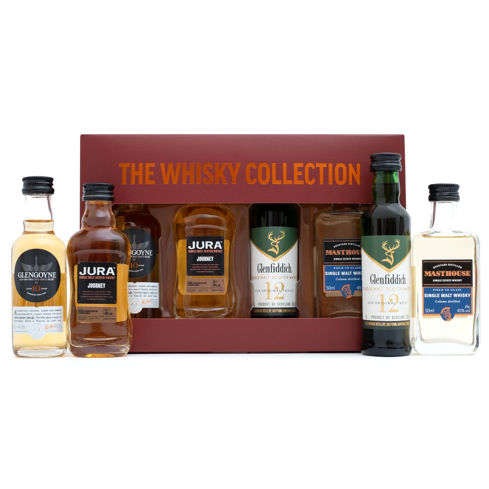Whisky Gift Set - Single Malt Whiskey Gift Sets for Men 4 x Alcohol Miniatures 5cl, Glengoyne, Glenfiddich, Jura, Masthouse - Mini Whiskey Tasting Set, Mens Gifts for Boyfriend, Dad Gift, Fathers Day
