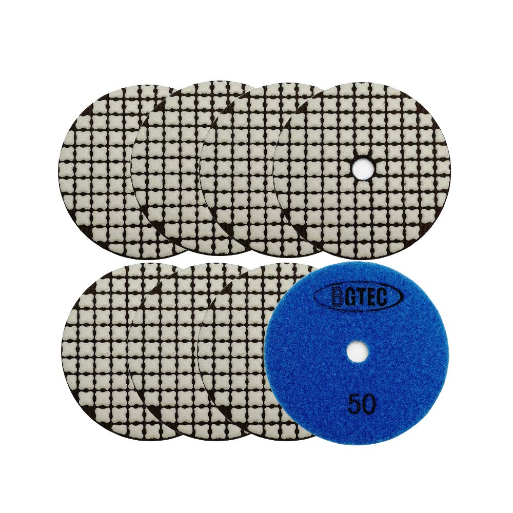 BGTEC 100mm Dry Diamond Polishing Pads Set 8 Pieces #50 Pads Kit for Granite Marble Stone Quartz Tiles Concrete Floor Edges Countertop Polishing