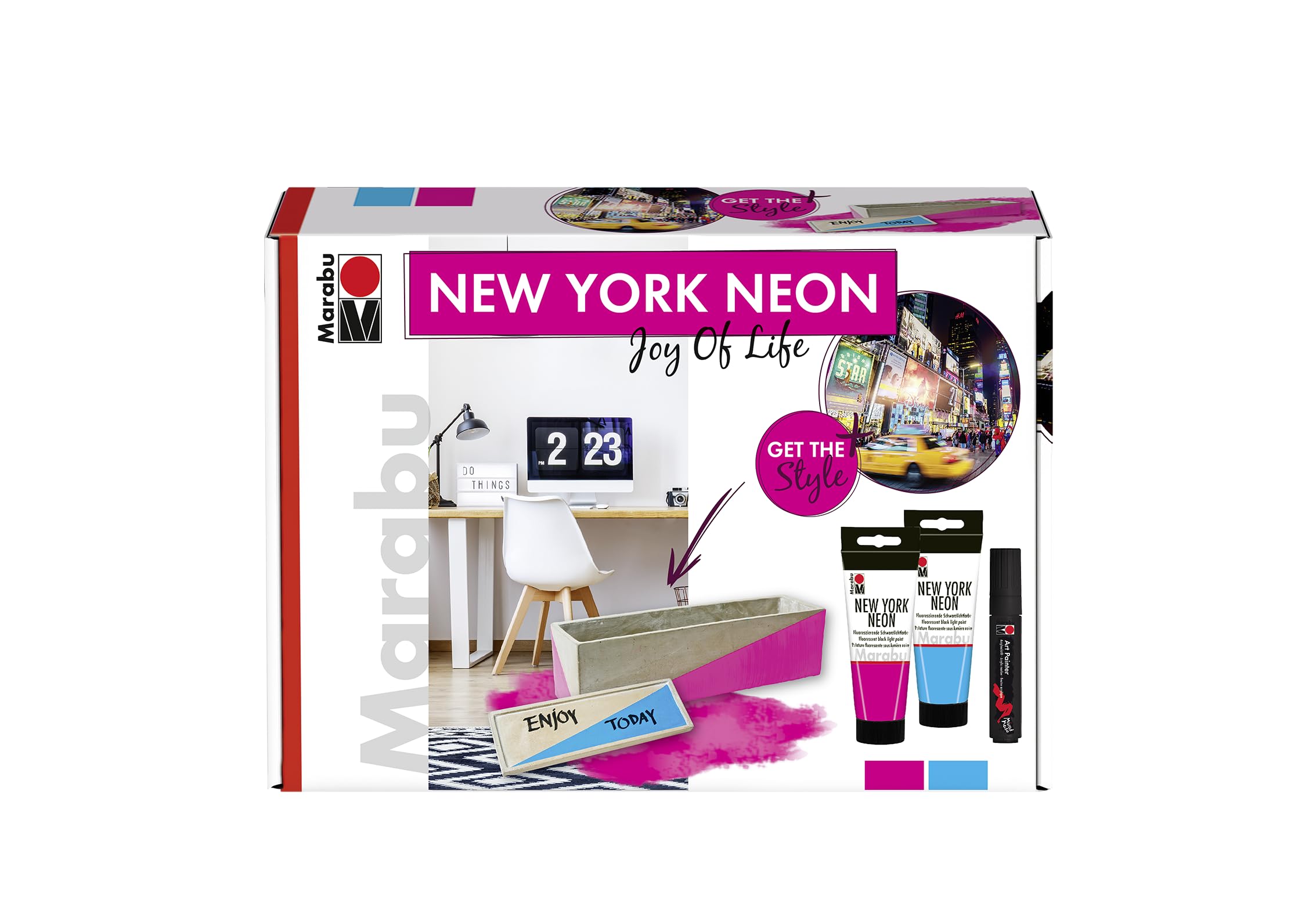 Marabu New York Neon Set Joy Of Life, Multicoloured, (334, 355, 073), Single Set, Art & Craft Kit For Home, Upcycling, Painting