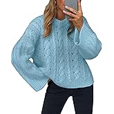 Women's Cable Knit Sweater Pullovers Crewneck Long Sleeve Oversized Y2k Vintage Fall Winter Cozy Chunky Sweaters