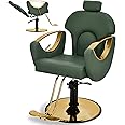 Hicomony Green Barber Chair Salon Chair for Hair Stylist, Barber Chairs for Home Barbershop, Reclining Styling Salon Hair Armchair with Hydraulic Pump, 360°Rotation, 130°Recline(Dark Green)