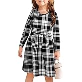 21KIDS Girls Fall Plaid Dress Long Sleeve Casual Midi Dresses with Pockets for Kids 6-14 Years